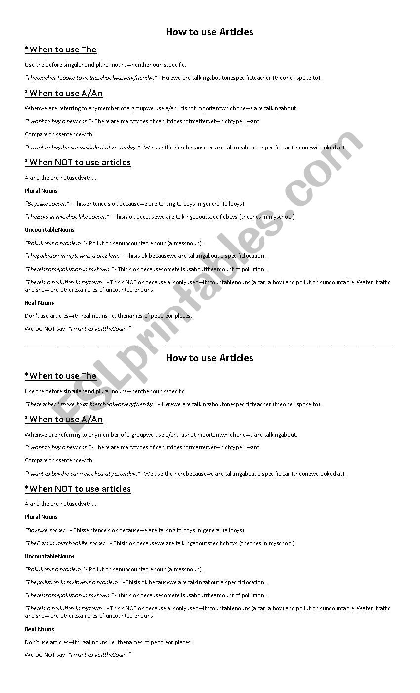 how to use the articles worksheet