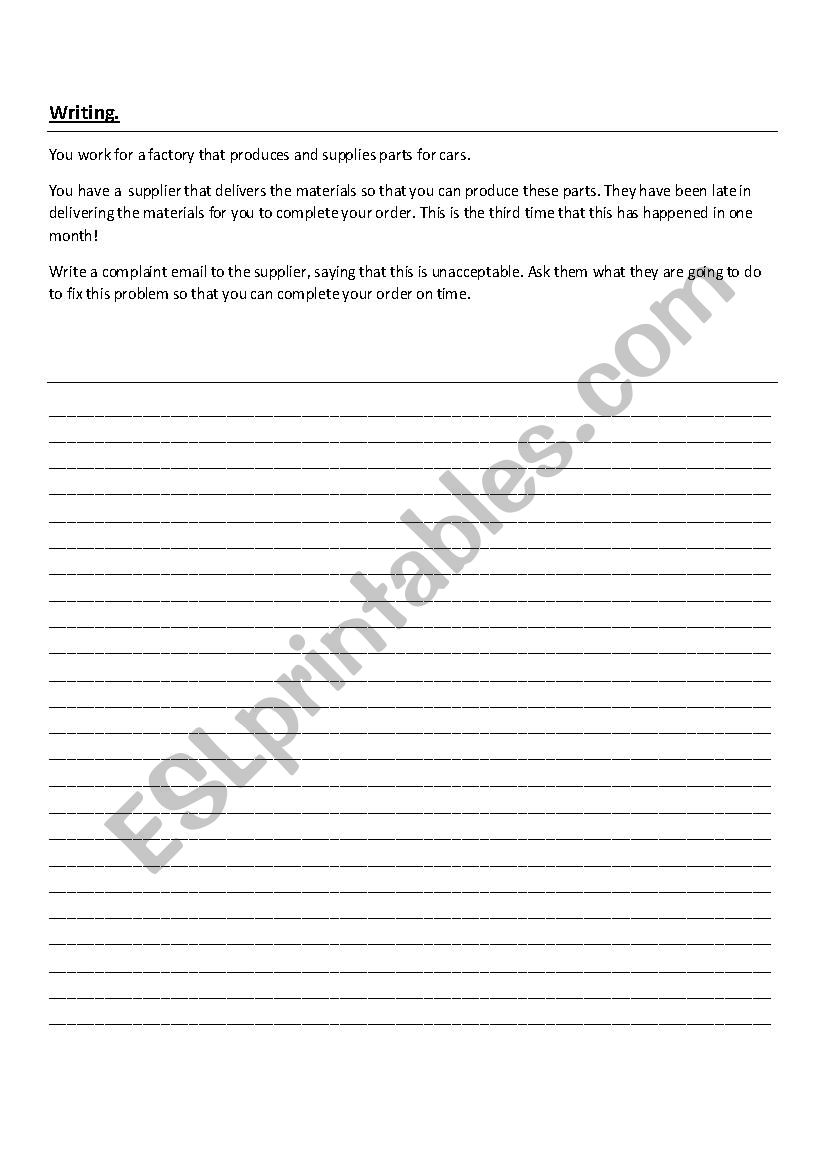 Pre-intermediate business - transactional complaint letter