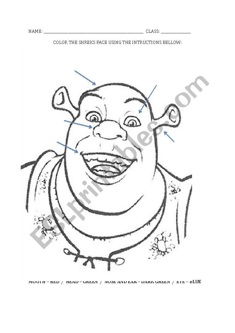 Shreks face worksheet