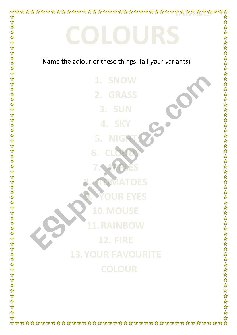 name the colour worksheet