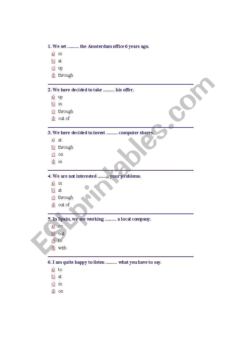 Preposition Quiz worksheet