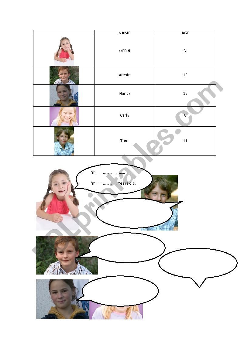 name and age worksheet