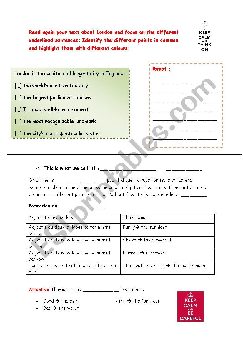 Superlatif worksheet