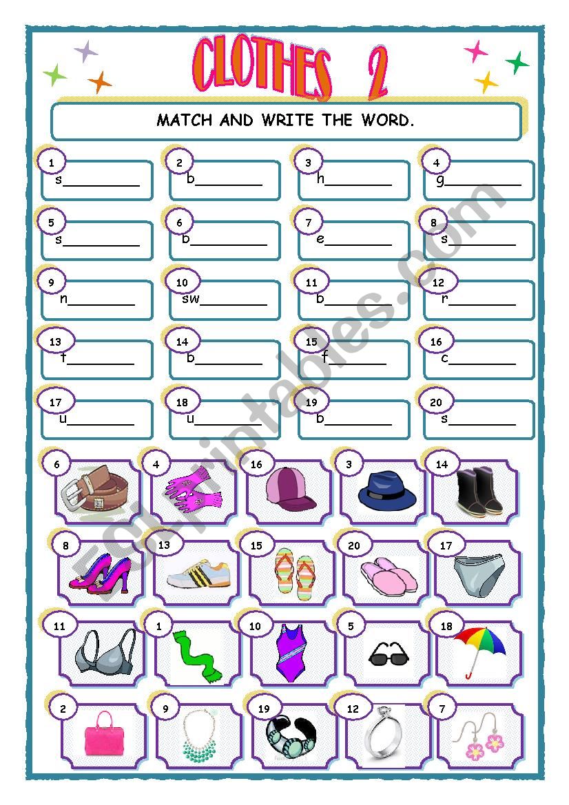 Clothes 2 medium  worksheet