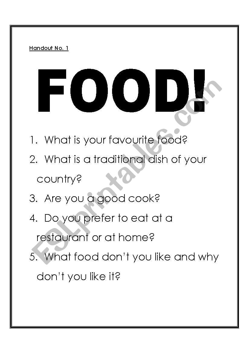 Food Introduction Questions worksheet