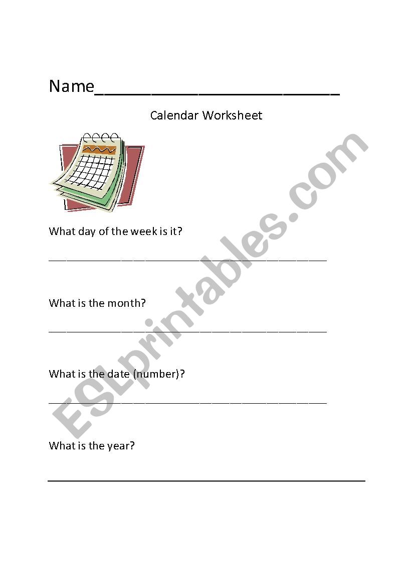 Calendar Worksheet worksheet