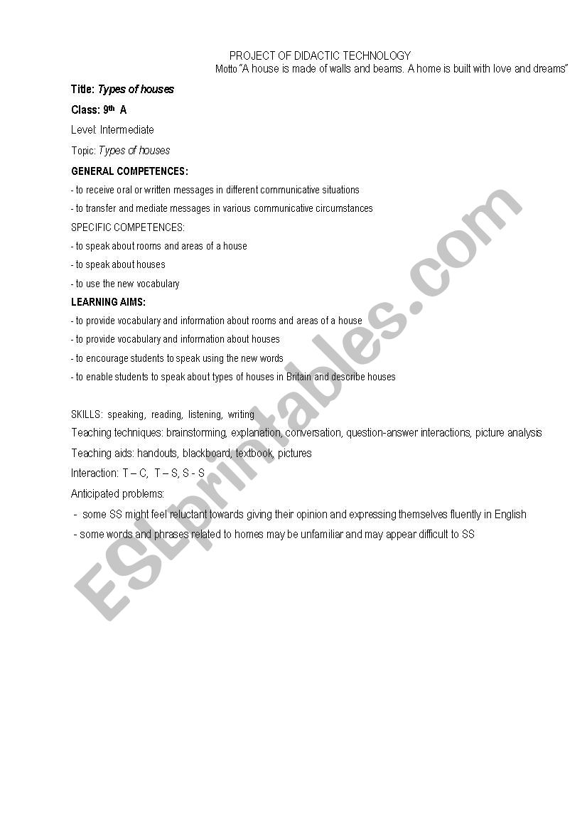 type of houses worksheet