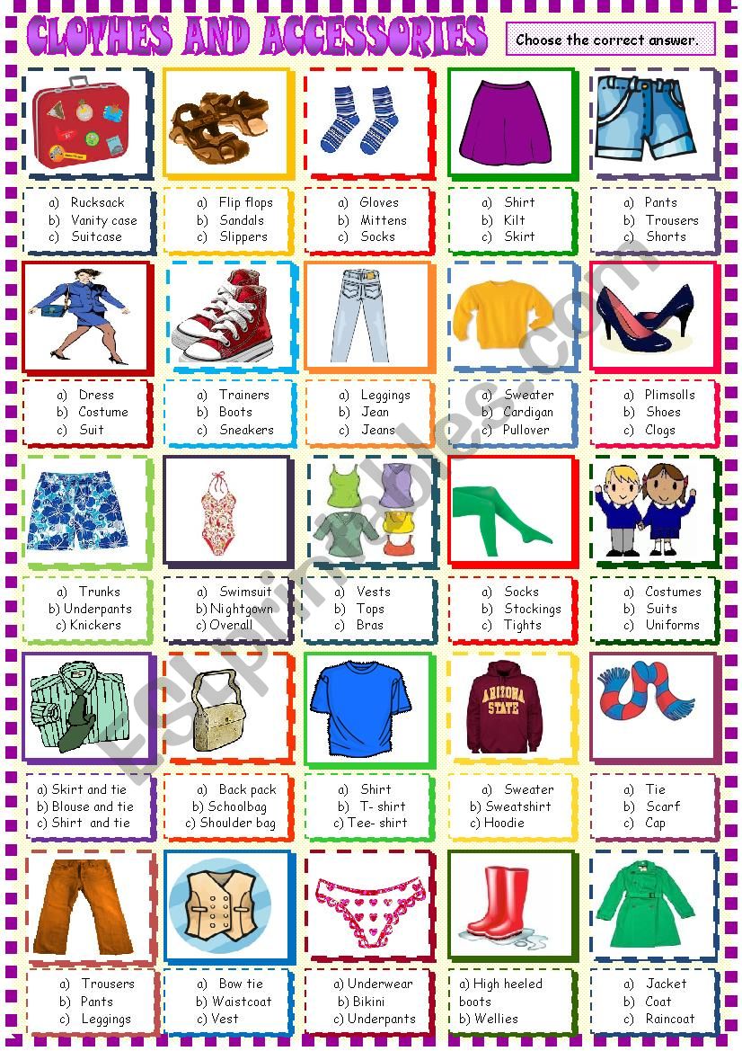 Clothes multiple choice activity - ESL worksheet by spied-d-aignel