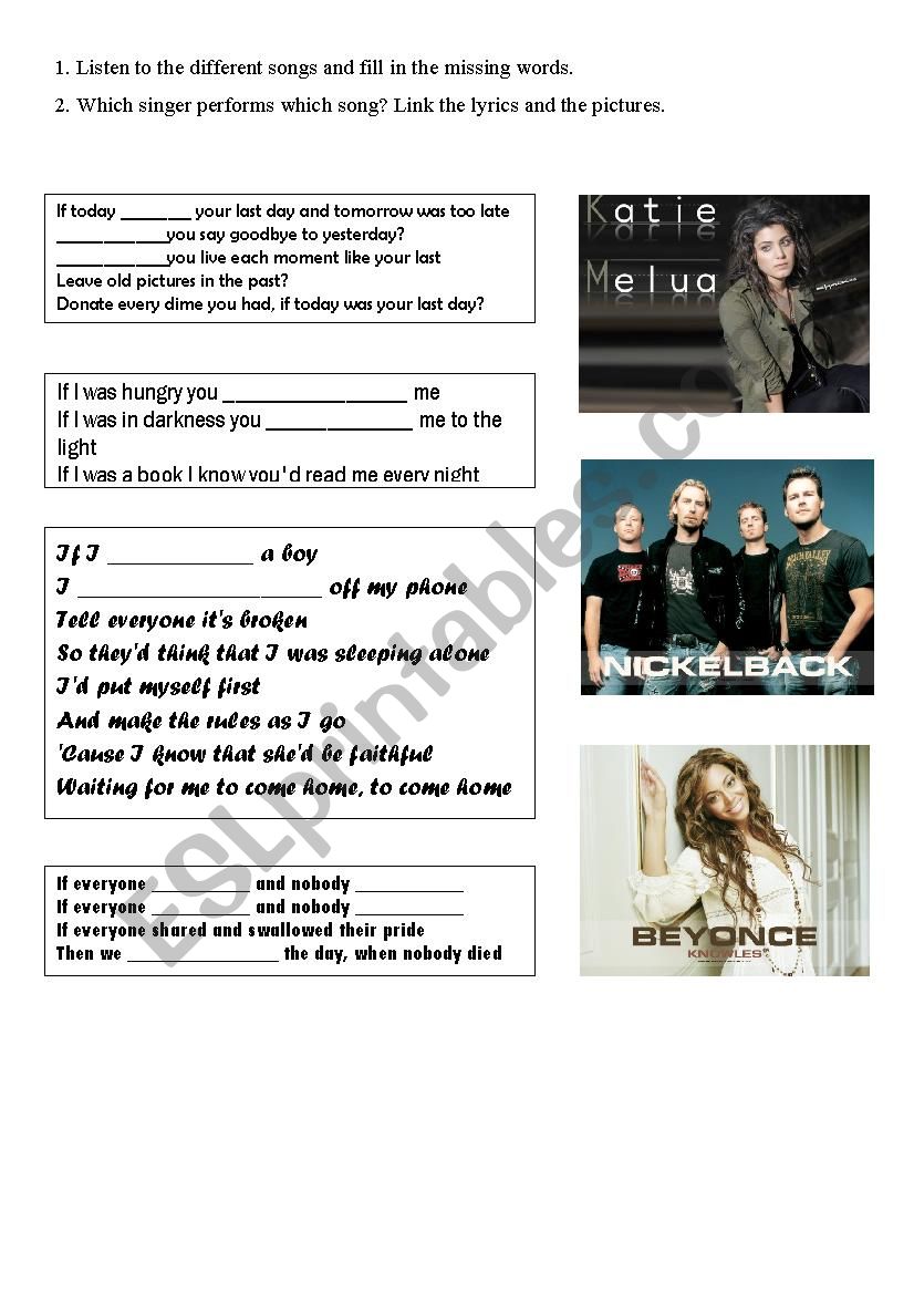 If-clauses modals pop songs worksheet