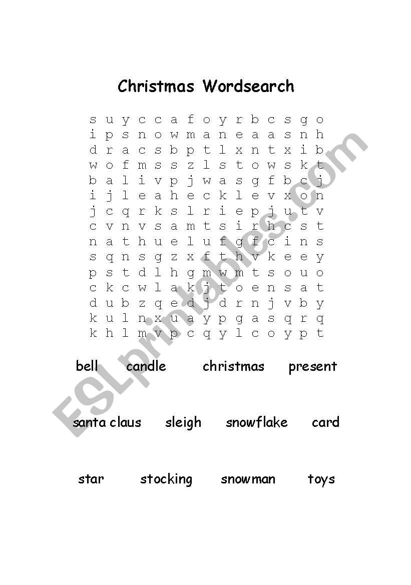 christmas wordsearch worksheet