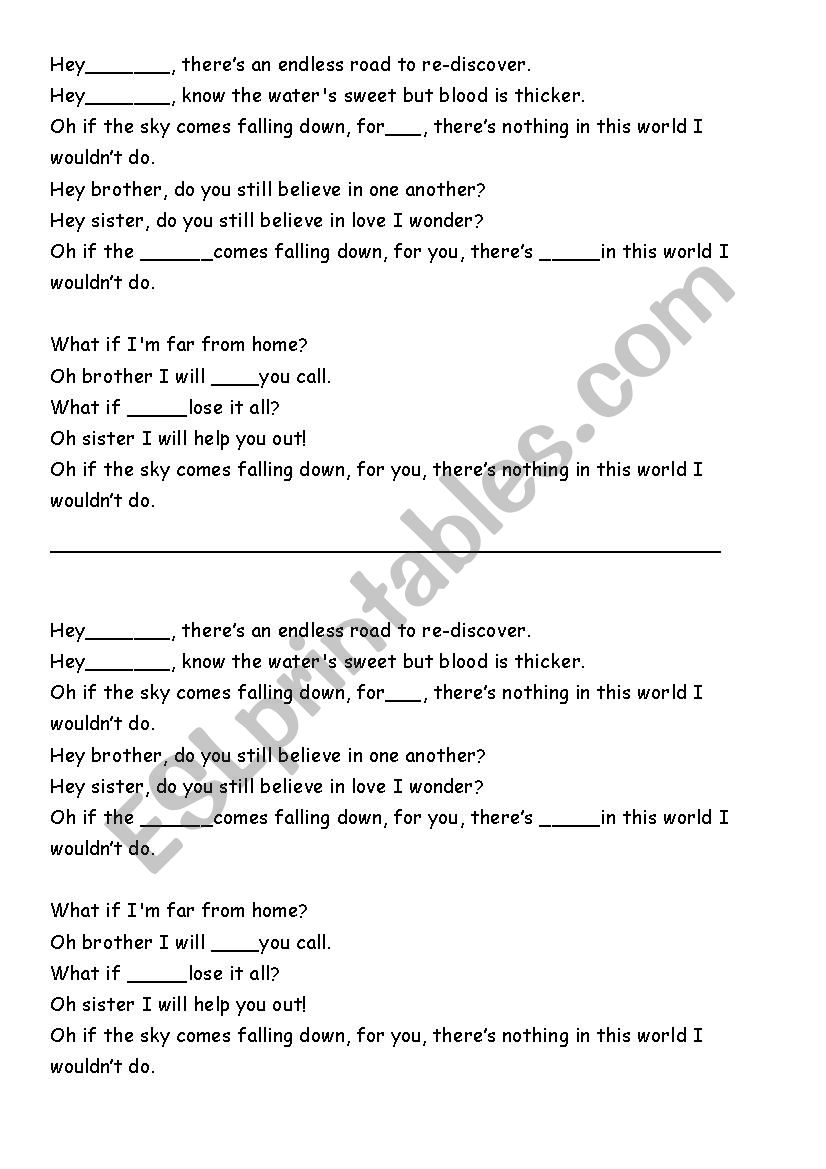 hey brother worksheet