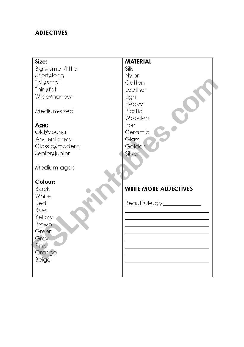 adjectives  worksheet