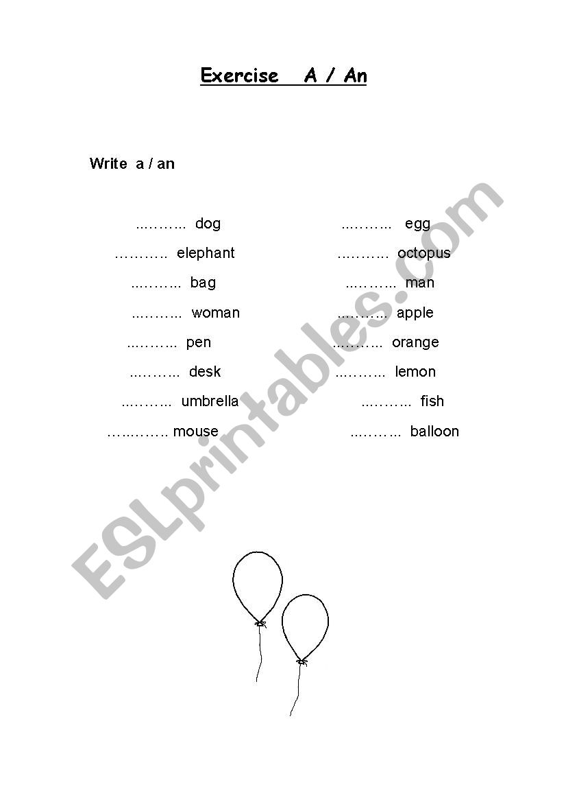 A / An Worksheet worksheet