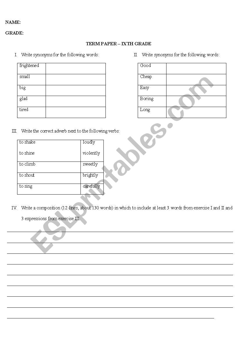 term paper worksheet