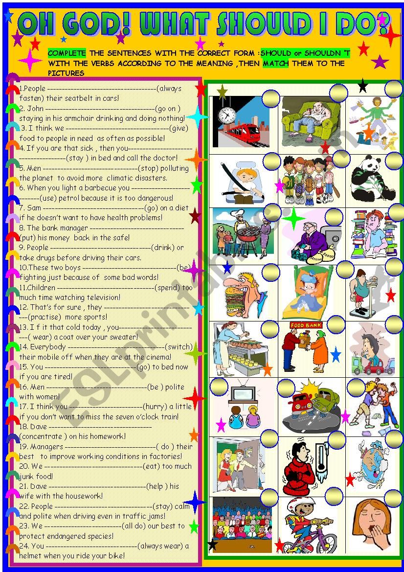 Oh God ! What Should I Do? Should  Shouldn´t - Esl Worksheet By Spied-d 