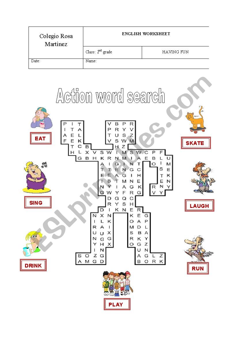 Action Word Search worksheet