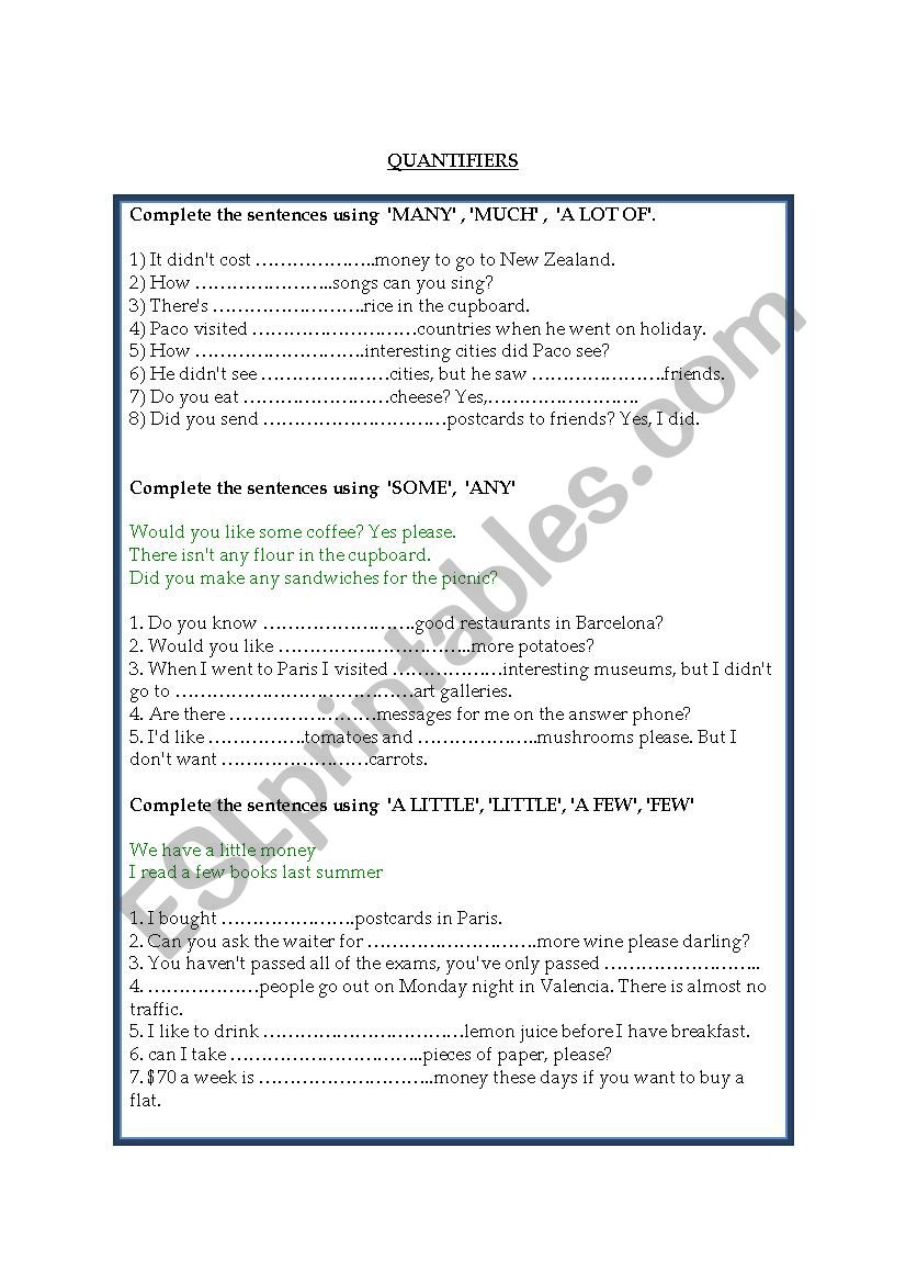 Quantifiers worksheet