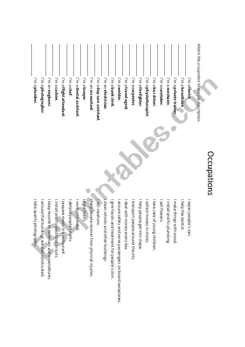 Occupations worksheet