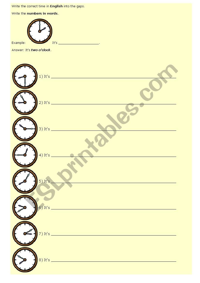 Telling the time worksheet