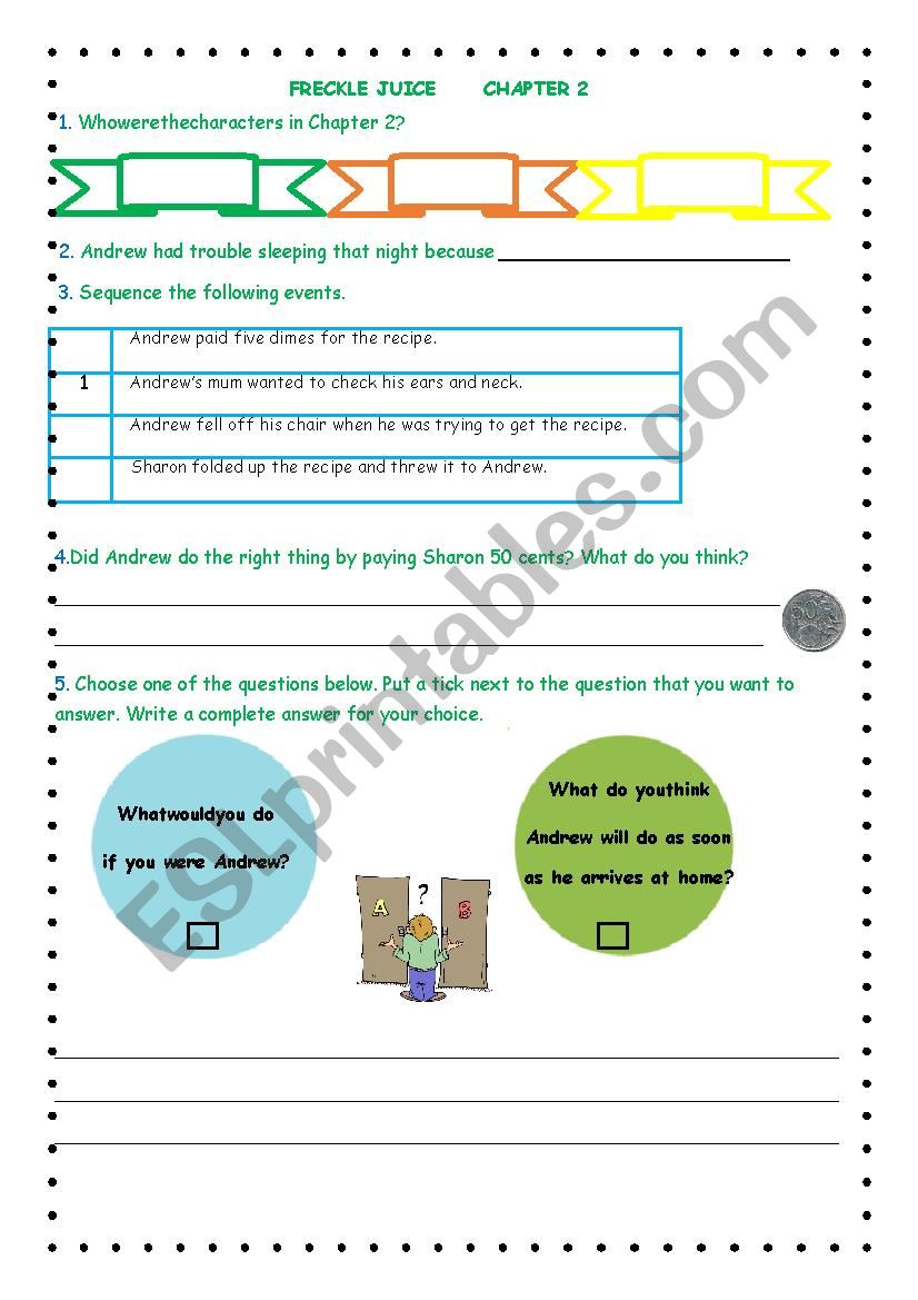 Freckle Juice Chapter 2 worksheet