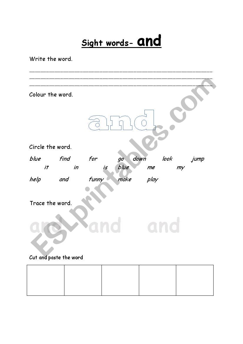 and sight words worksheet