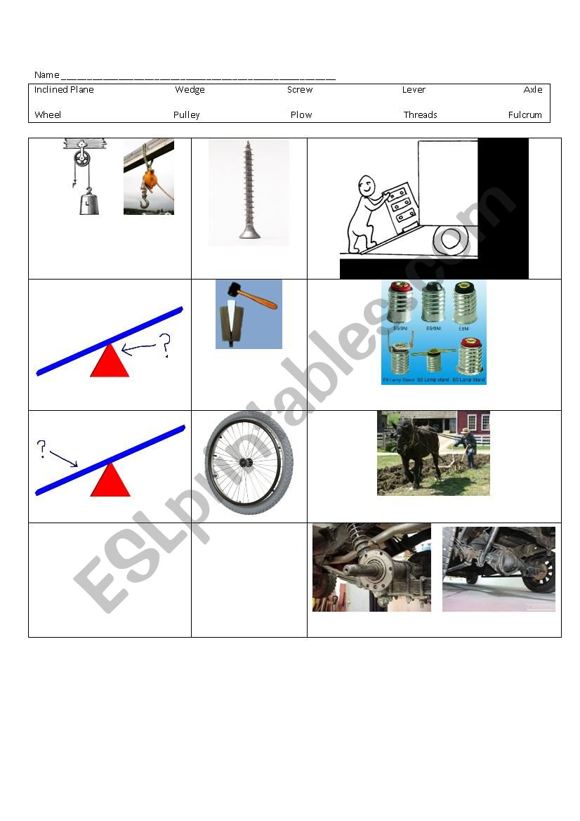 Simple Machines Vocab Grid Worksheet