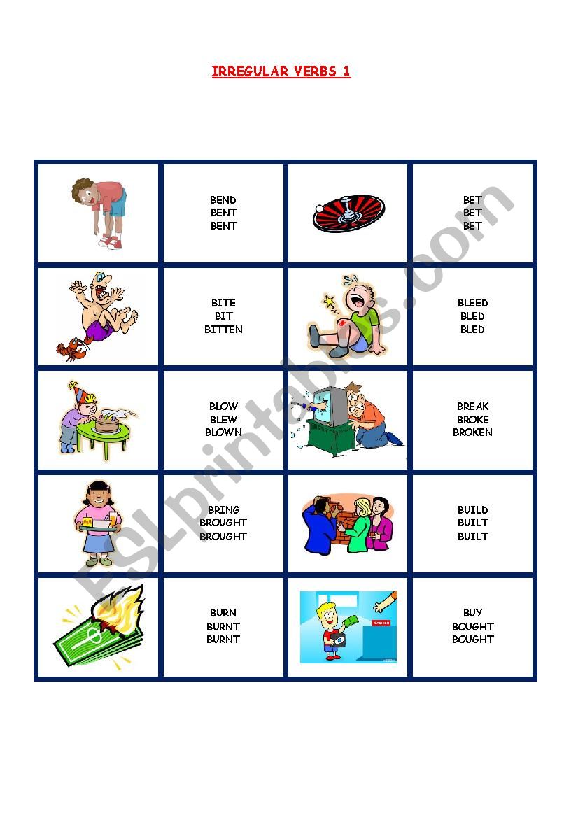 IRREGULAR VERBS PICTIONARY 1 worksheet