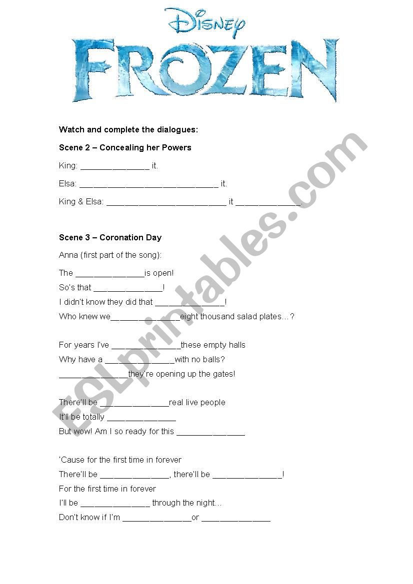 Frozen - movie activity worksheet