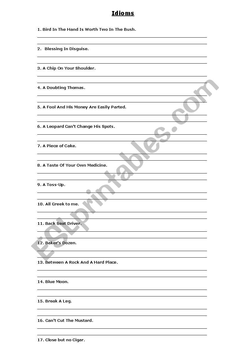 Idioms Part 1 worksheet