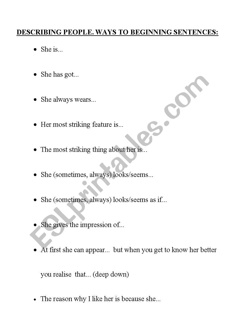 Describing people worksheet