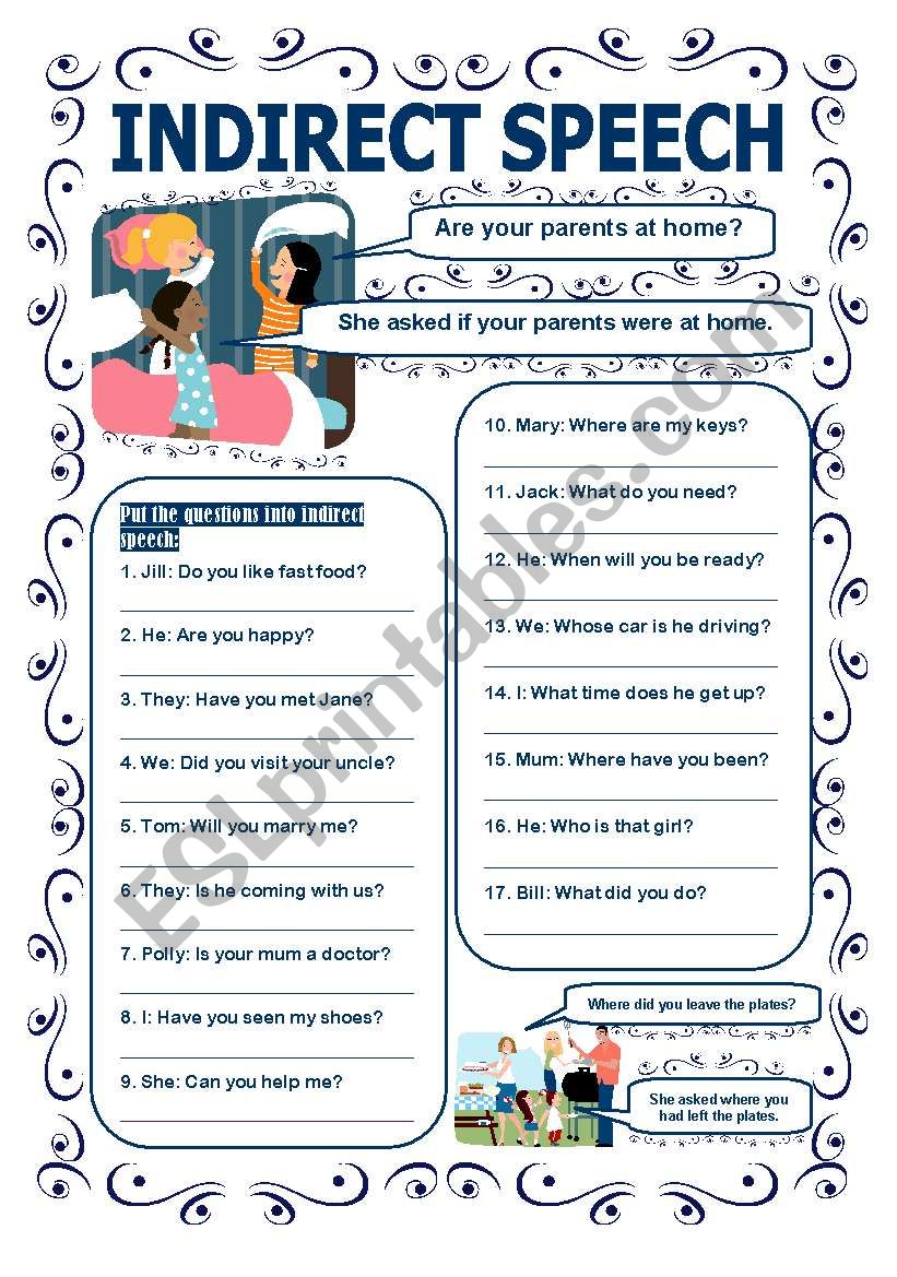 INDIRECT SPEECH QUESTIONS ESL Worksheet By Jecika