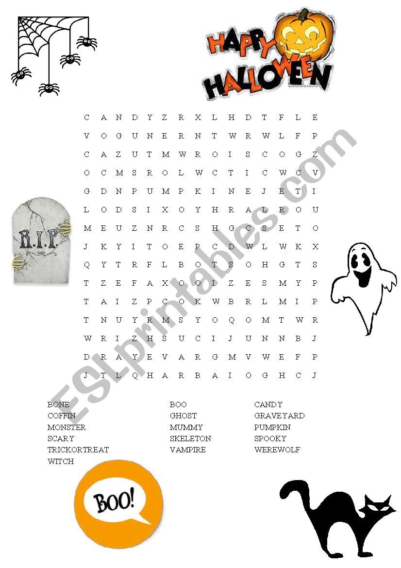 Halloween wordsearch worksheet