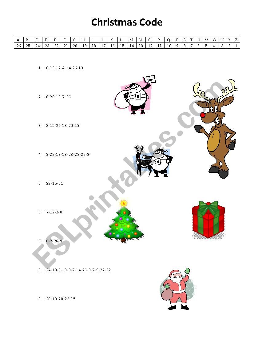 Christmas Code worksheet