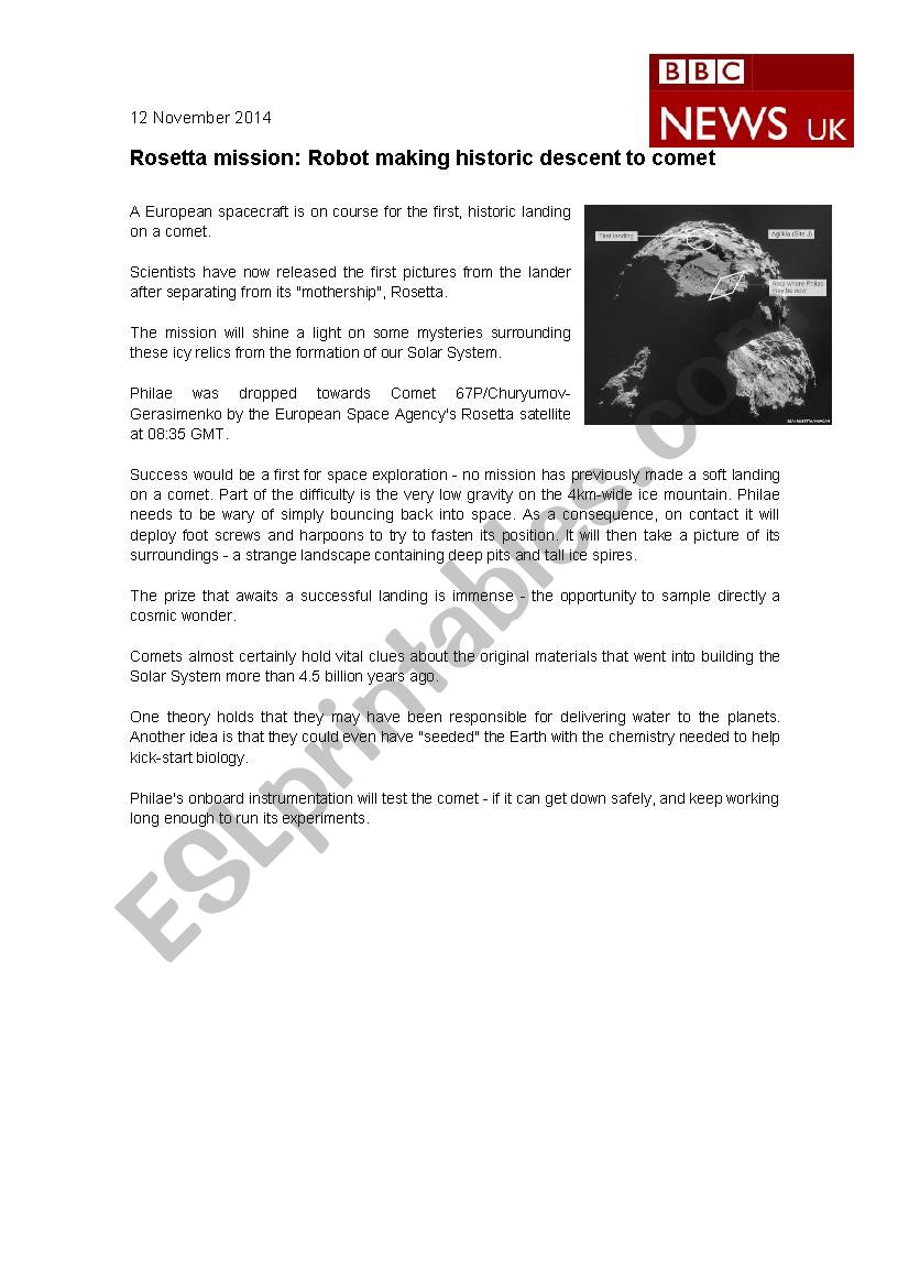 Rosetta Mission BBC worksheet