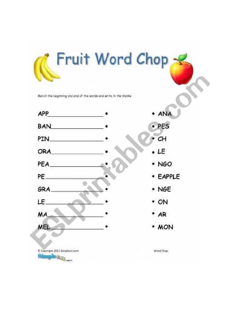 ESL Word Matching worksheet