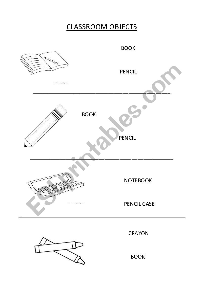 classroom objects worksheet