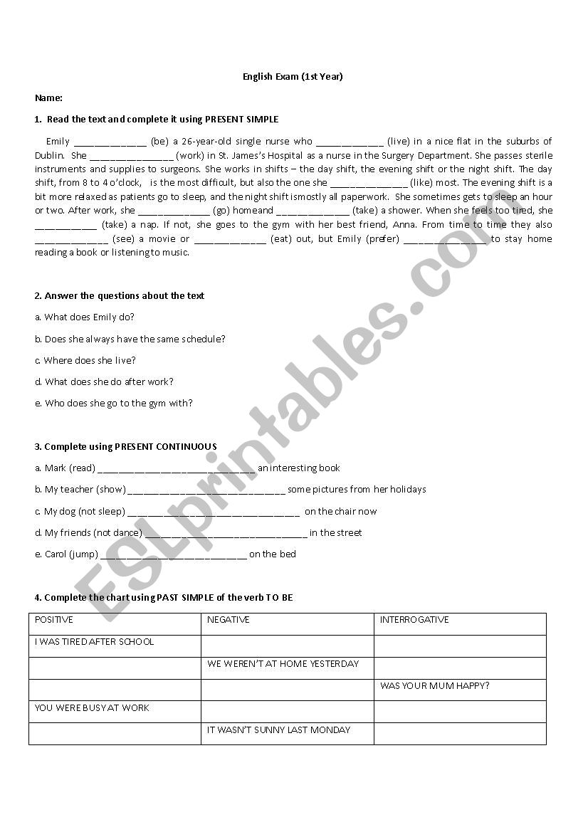 Tests worksheet