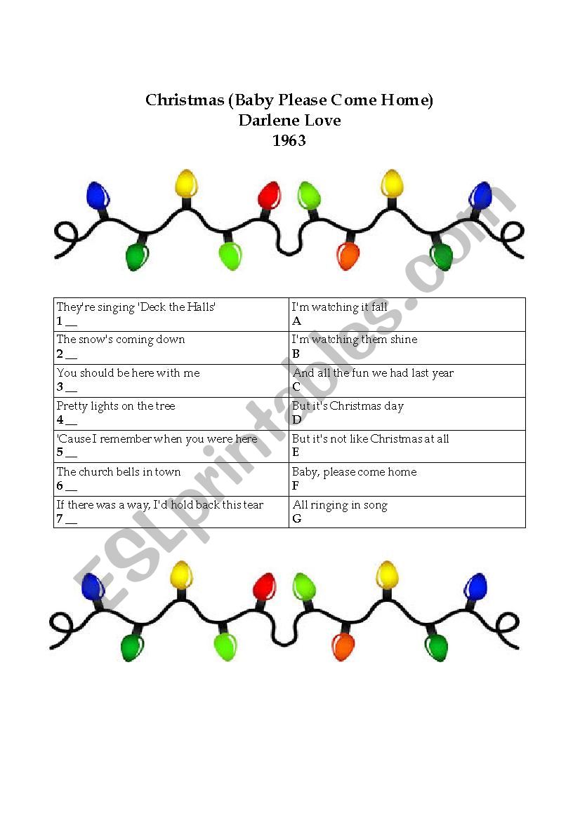 Christmas (Baby Please Come Home) Worksheet