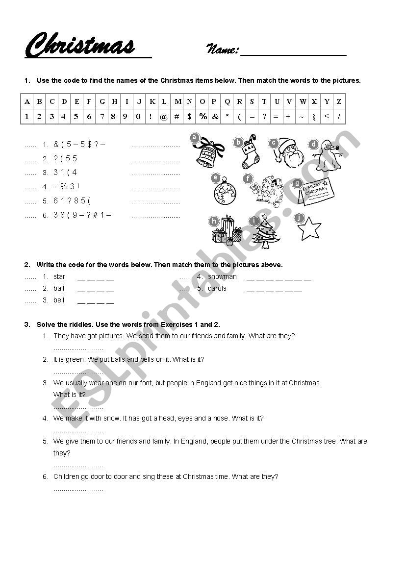 Christmas worksheet