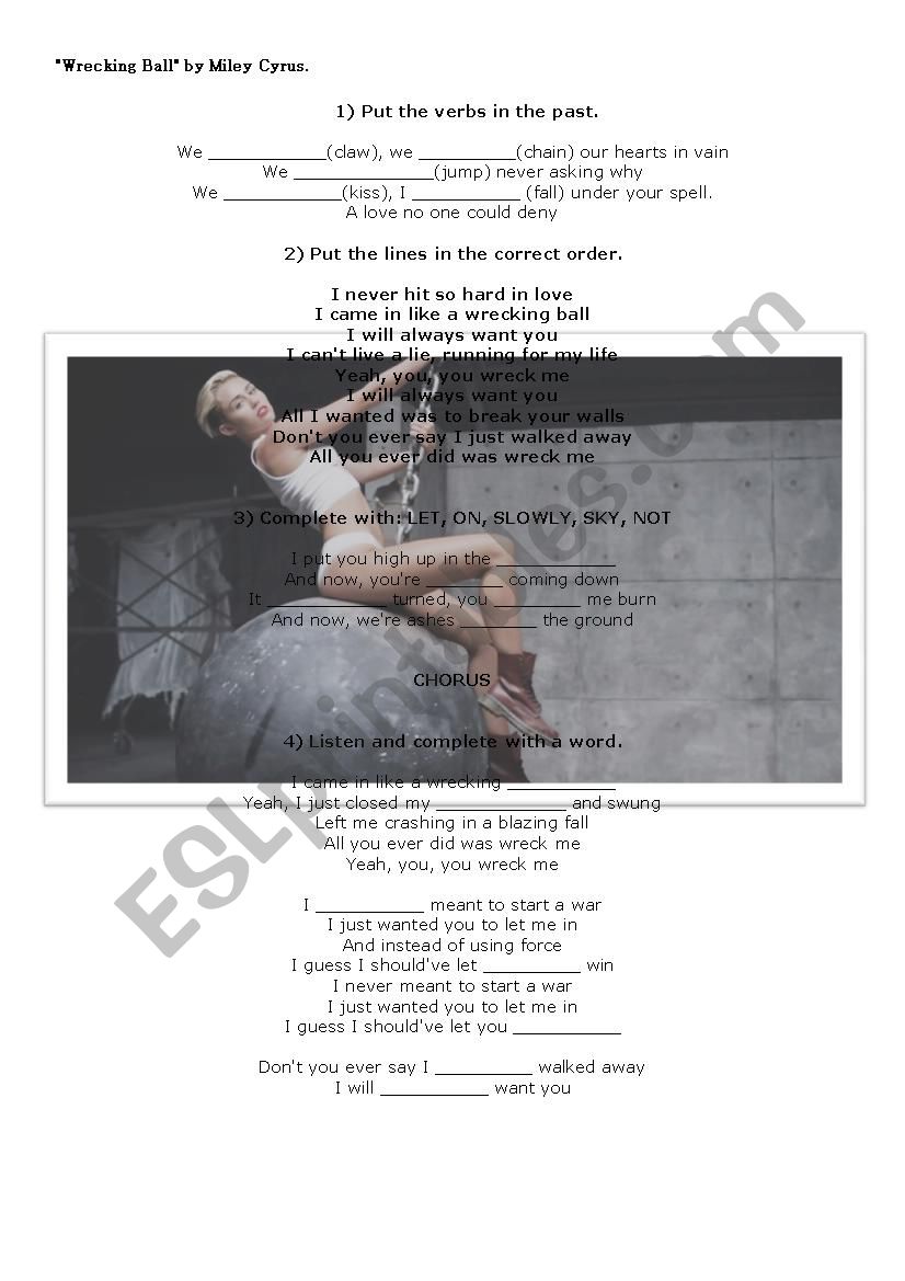 Wrecking Ball worksheet