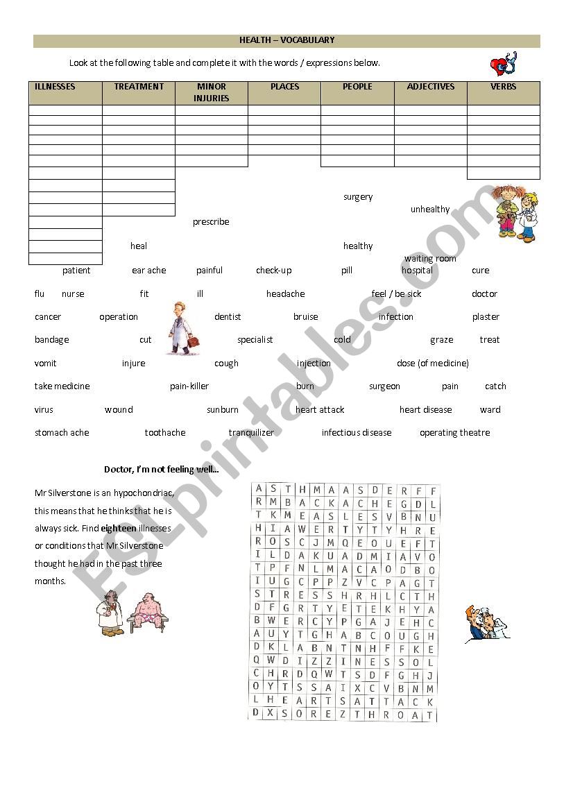 Health-Vocabulary worksheet