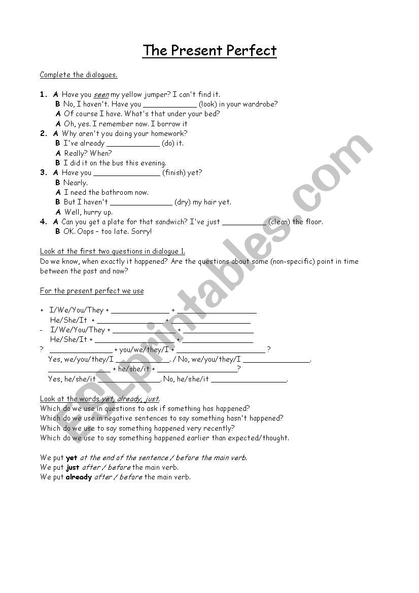 Guided Discovery for Present Perfect - ESL worksheet by spacerider0815