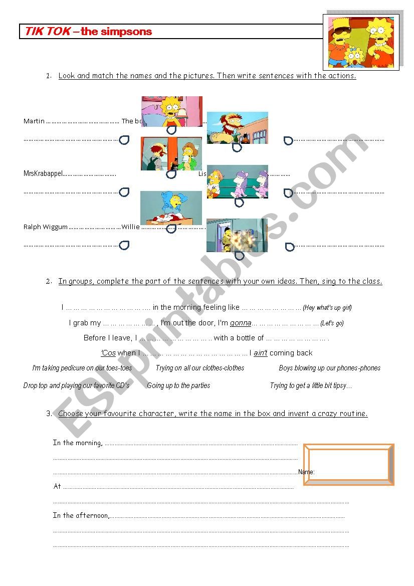 TIK TOK-routine The Simpsons worksheet