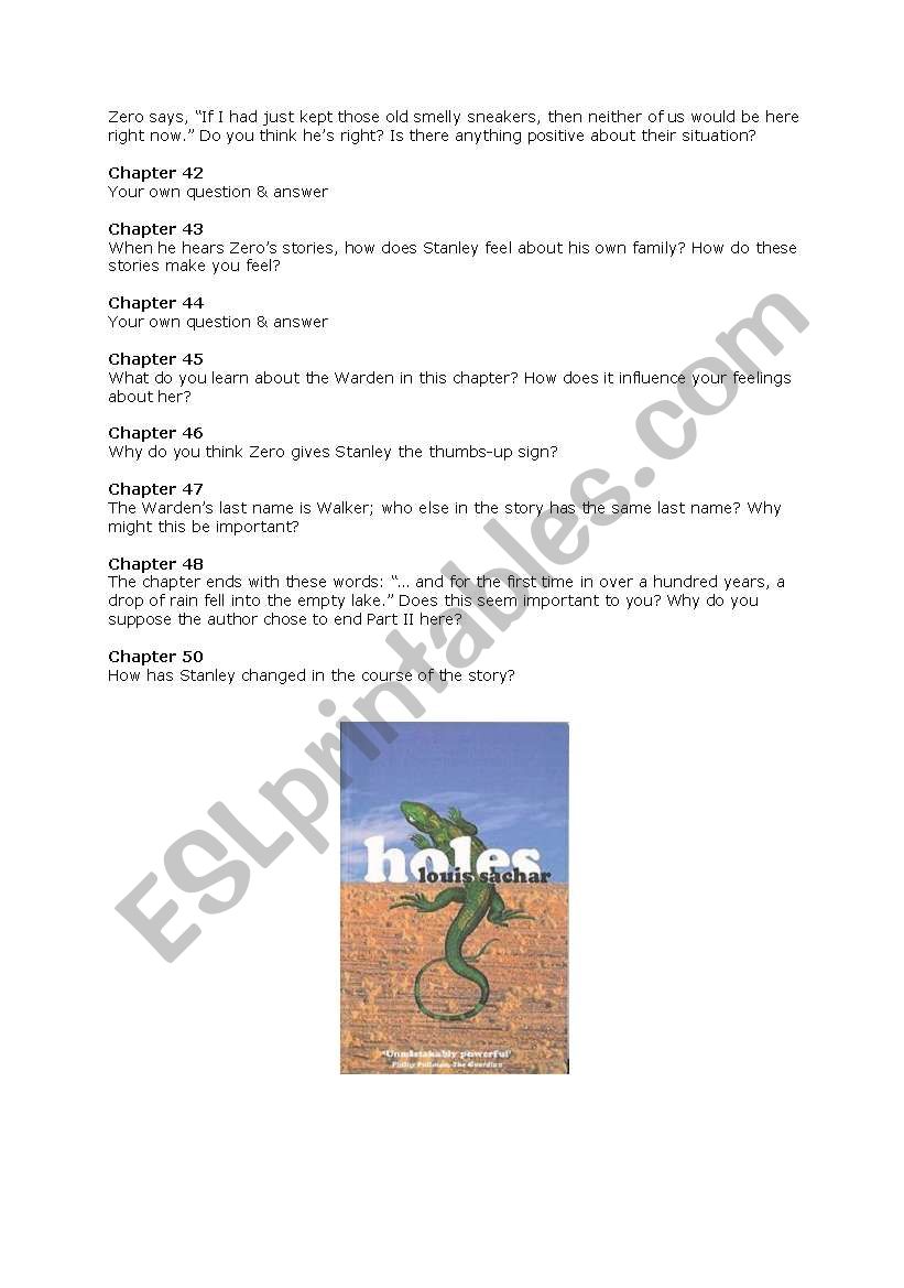 Reading guide to Sachar´s Holes - ESL worksheet by susannista