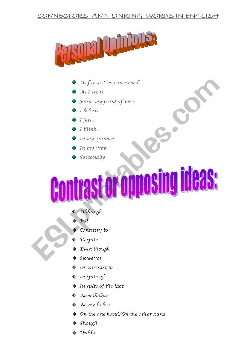 Connectors and linking words. worksheet