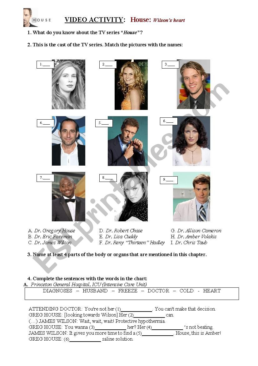 TV series House MD;  worksheet