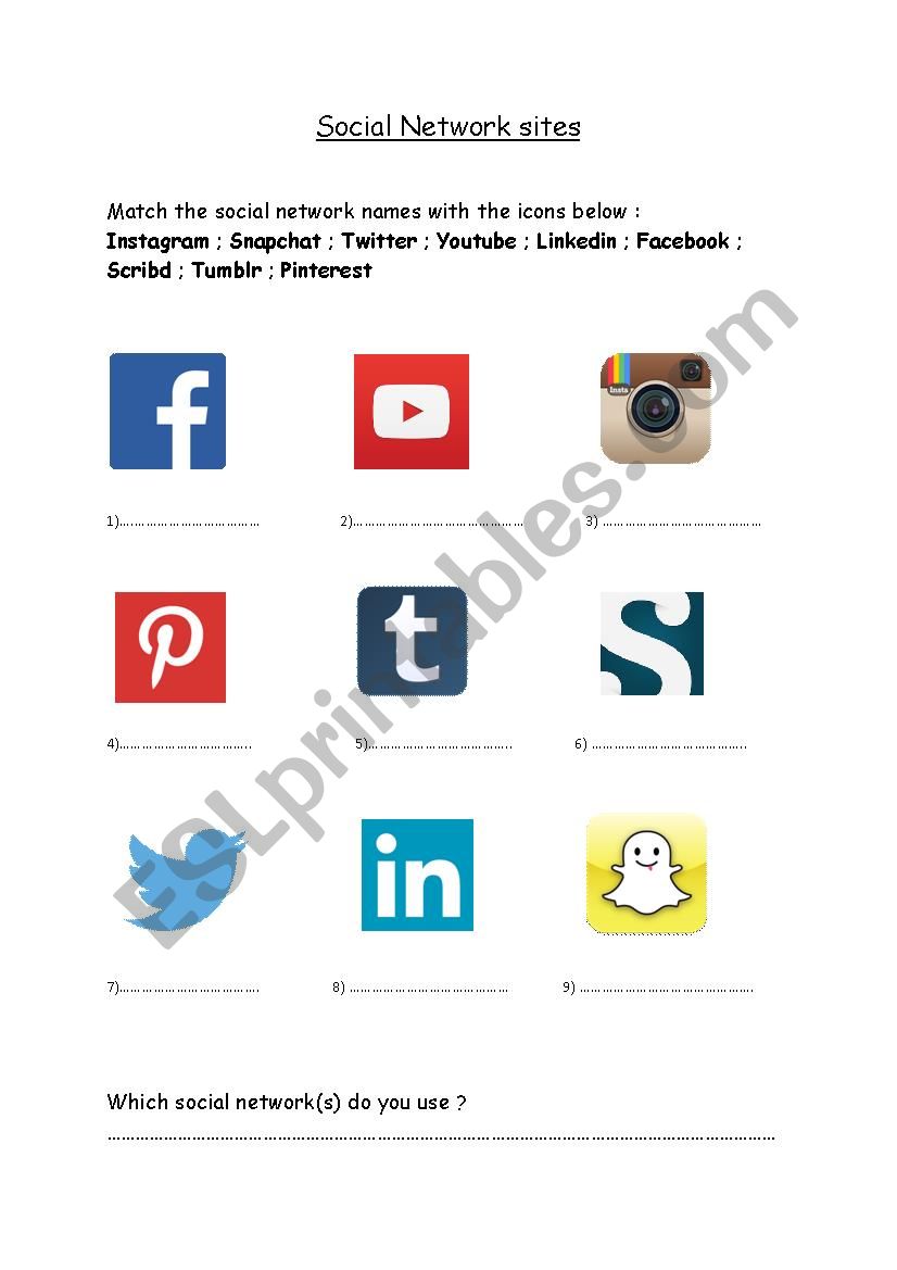 Social network worksheet