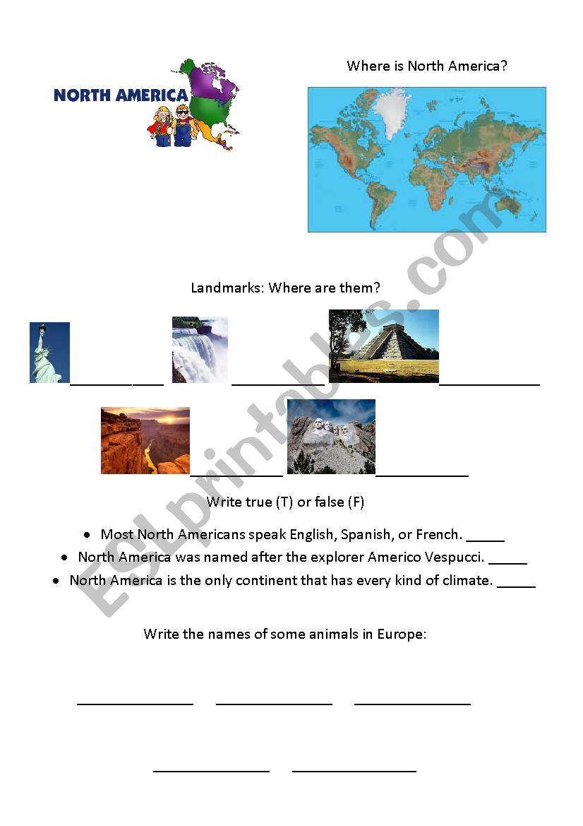 North America - ESL worksheet by Iciar