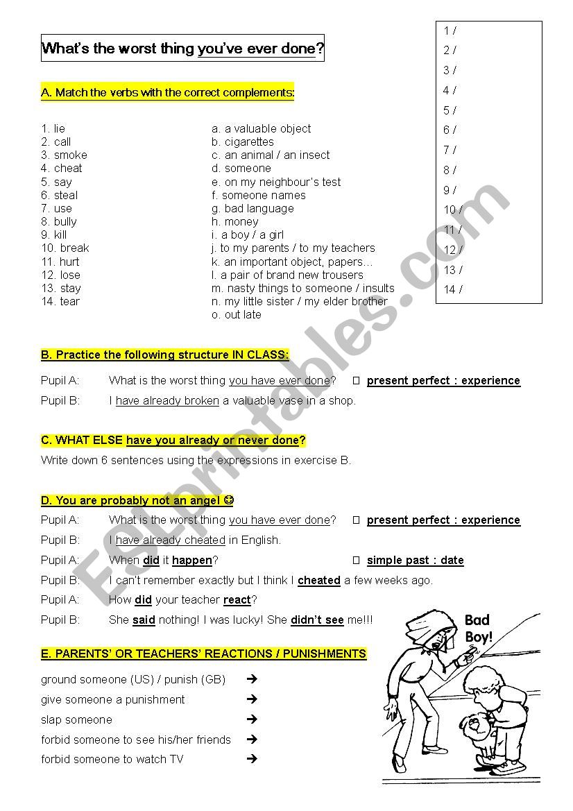 What´s the worst thing you´ve ever done? - ESL worksheet by florenceconrard