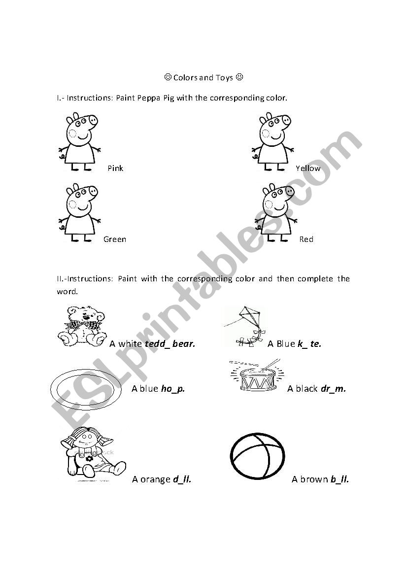 Colours and toys worksheet